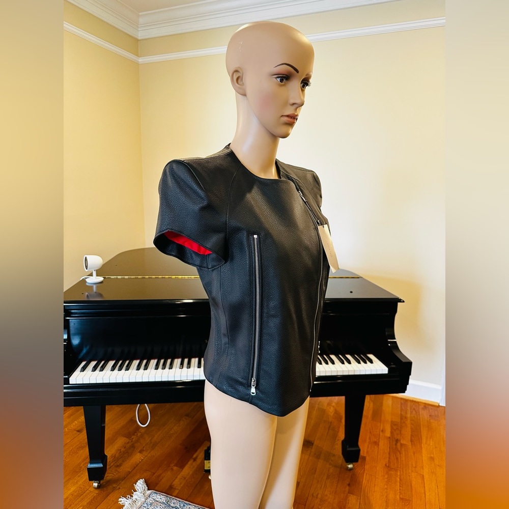 NWT RARE Minimalist Luxury Zara Short Sleeve Pebbled Faux Leather Moto Jacket - Picture 13 of 17